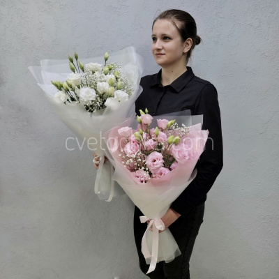 Букет из эустомы и гипсофилы