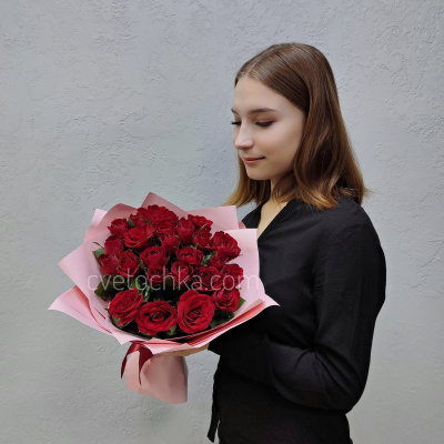 Акция! 25 бордовых мини роз
