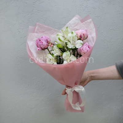 Пионы с альстромериями букет-комплимент